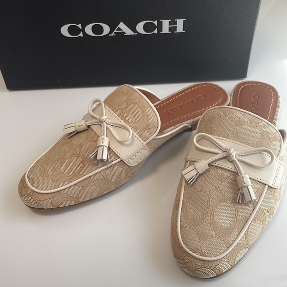 Coach Shoes - COACH Stassi Signature Light Khaki/Chalk Slide Loafer Size 7.5
